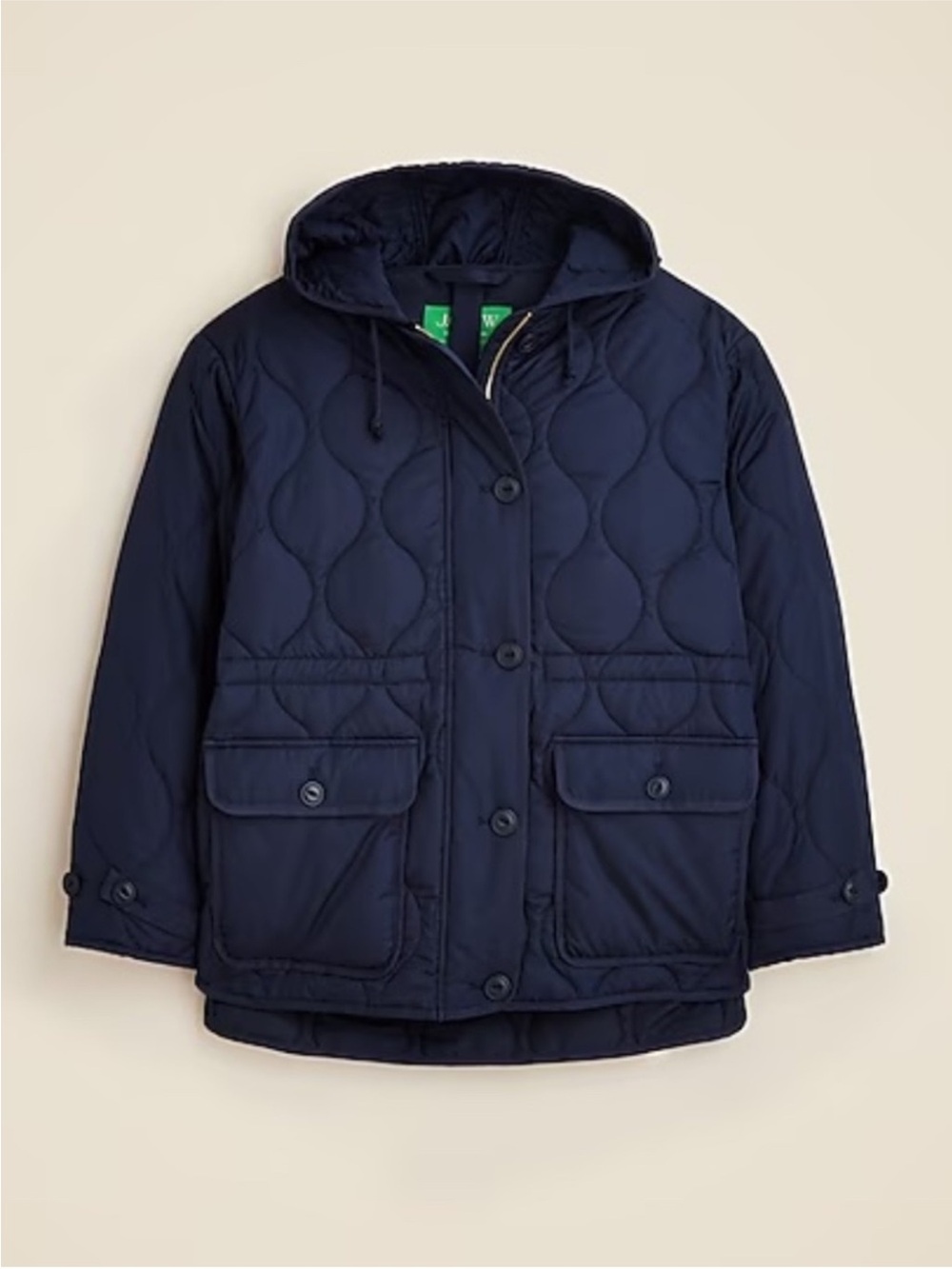 J Crew Oslo Quilted Signature Puffer Jacket Navy PrimaLoft Hood 2024-Large